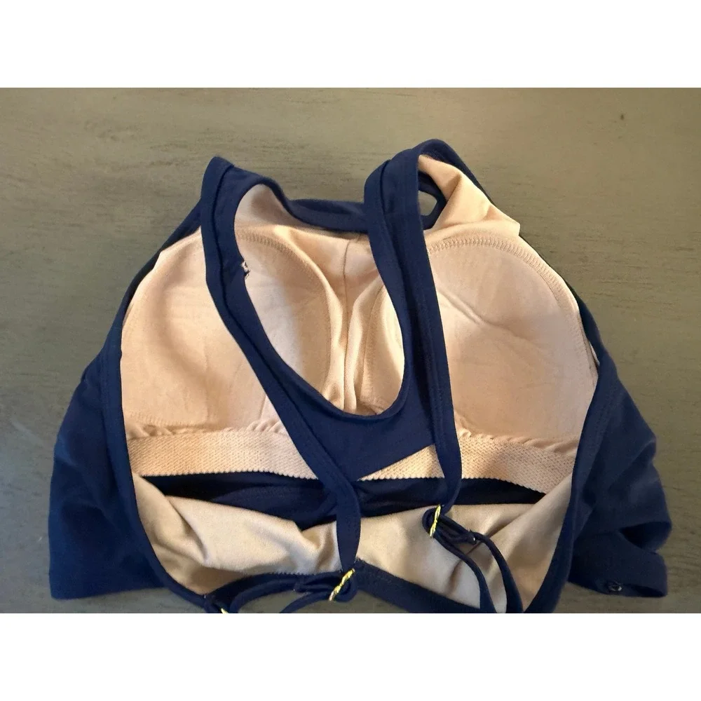 Kona Sol Navy Blue Twist Front High Neck Bikini Top Small Racerback Swimwear